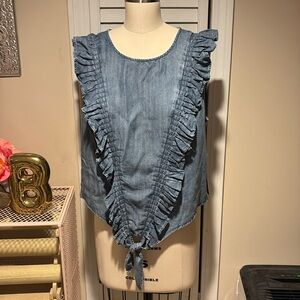 NWT Sleeveless chambray top with ruffle detail